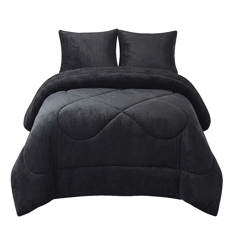 COBERTOR SHERPA PLUSH CS PLAZA Y MEDIA NEGRO - 4