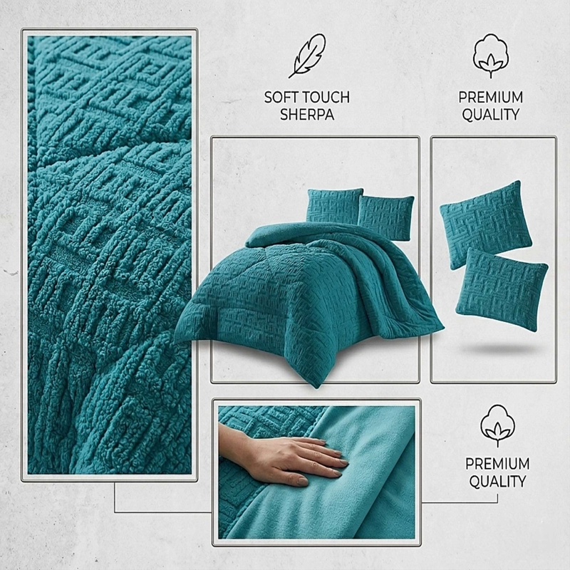 COBERTOR SHERPA TEXTURIZADO RH KING TURQUESA - 2