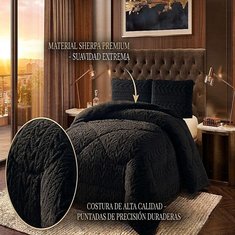 COBERTOR SHERPA TEXTURIZADO RM KING NEGRO - 2