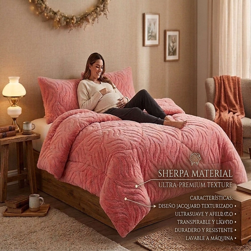 COBERTOR SHERPA TEXTURIZADO RB 2 PLAZAS ROSADO - 3