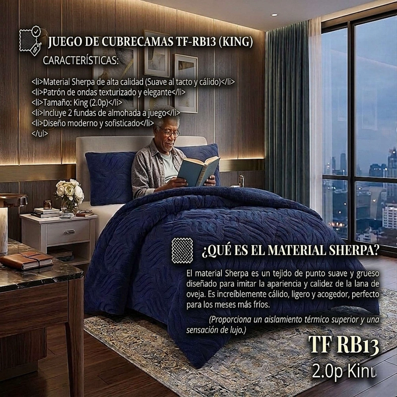 COBERTOR SHERPA TEXTURIZADO RB KING AZUL O - 2