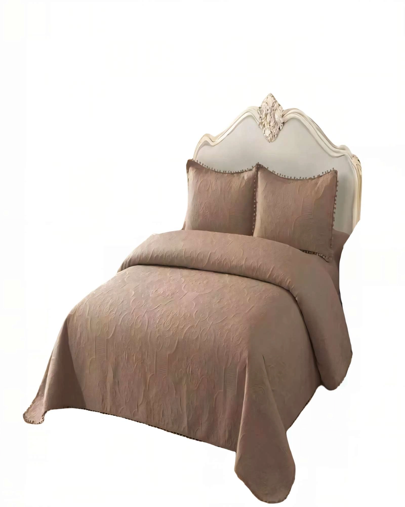 QUILT CUBRECAMA DE VERANO 2 PLAZAS CON POMPON COLOR MARRON - 1