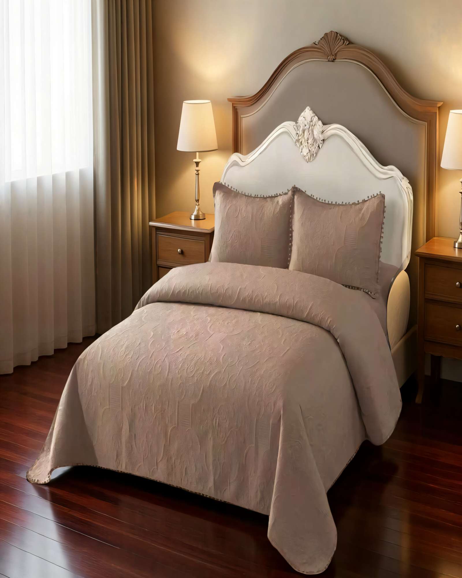 QUILT CUBRECAMA DE VERANO 2 PLAZAS CON POMPON COLOR MARRON - 4