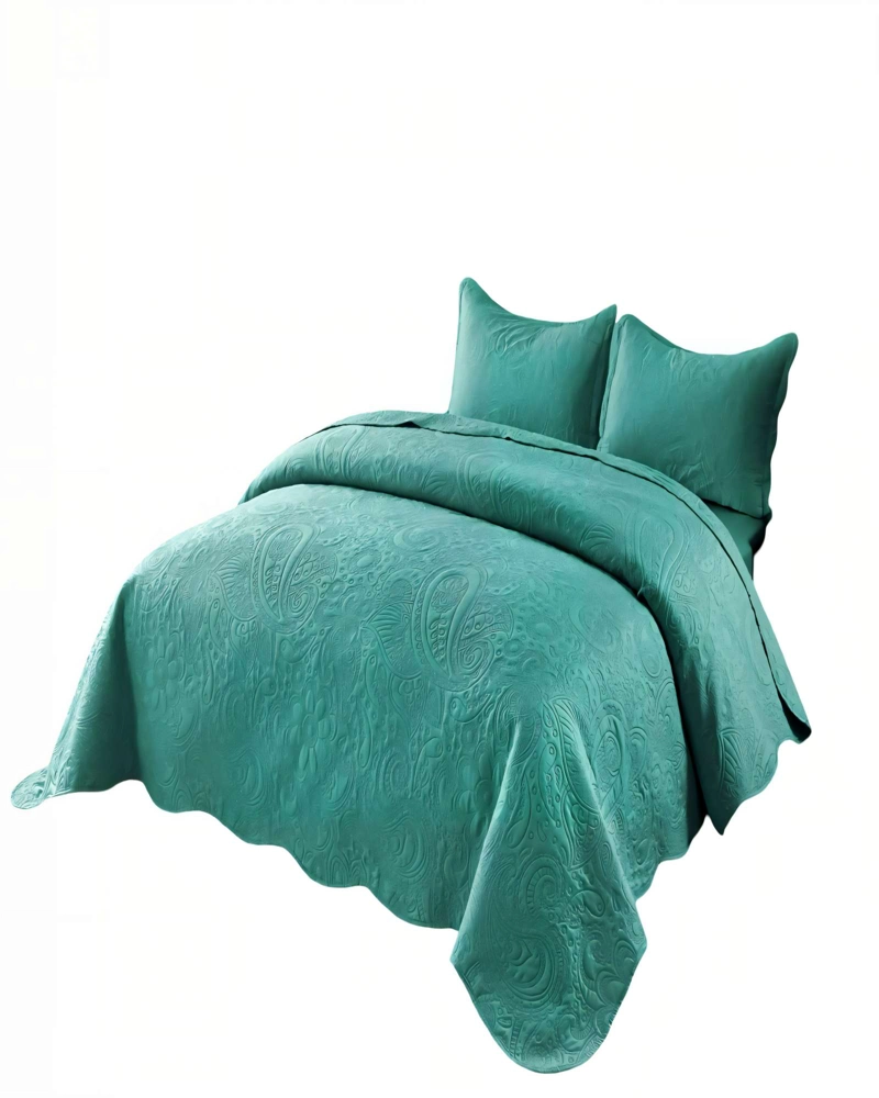 QUILT CUBRECAMA DE VERANO 2 PLAZAS CON RELIEVE COLOR TURQUESA - 1
