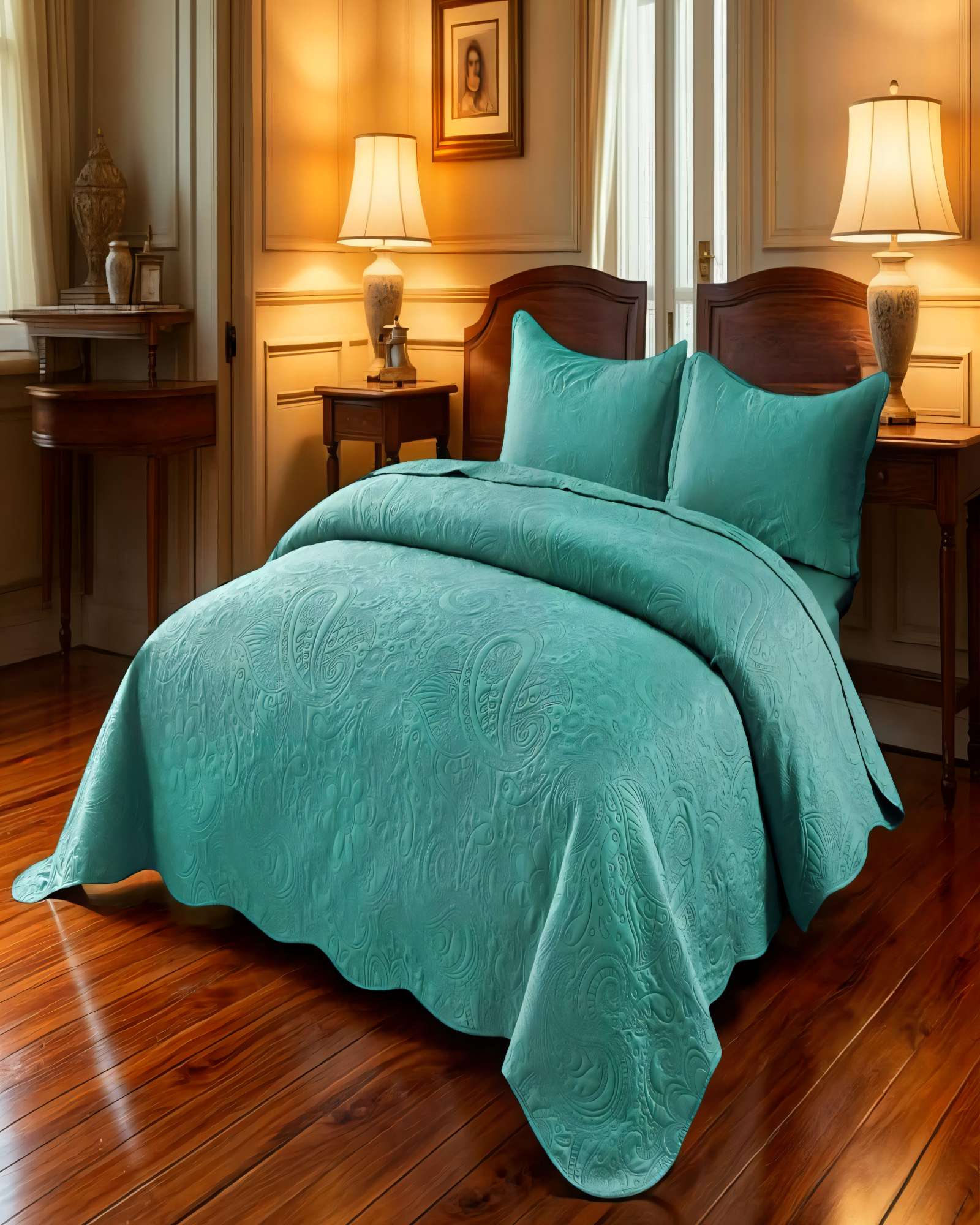 QUILT CUBRECAMA DE VERANO 2 PLAZAS CON RELIEVE COLOR TURQUESA - 3