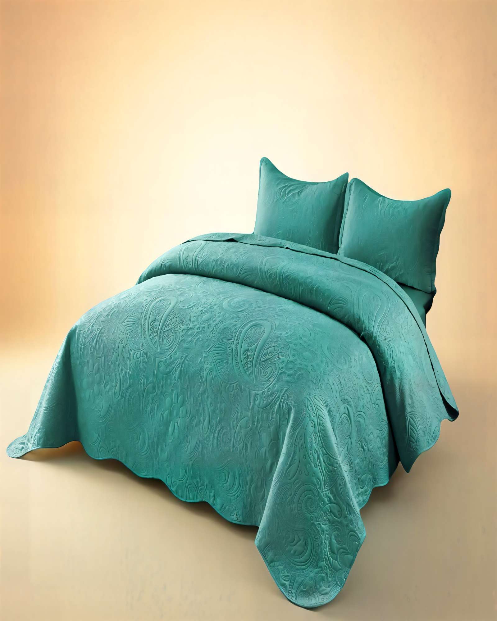 QUILT CUBRECAMA DE VERANO 2 PLAZAS CON RELIEVE COLOR TURQUESA - 4