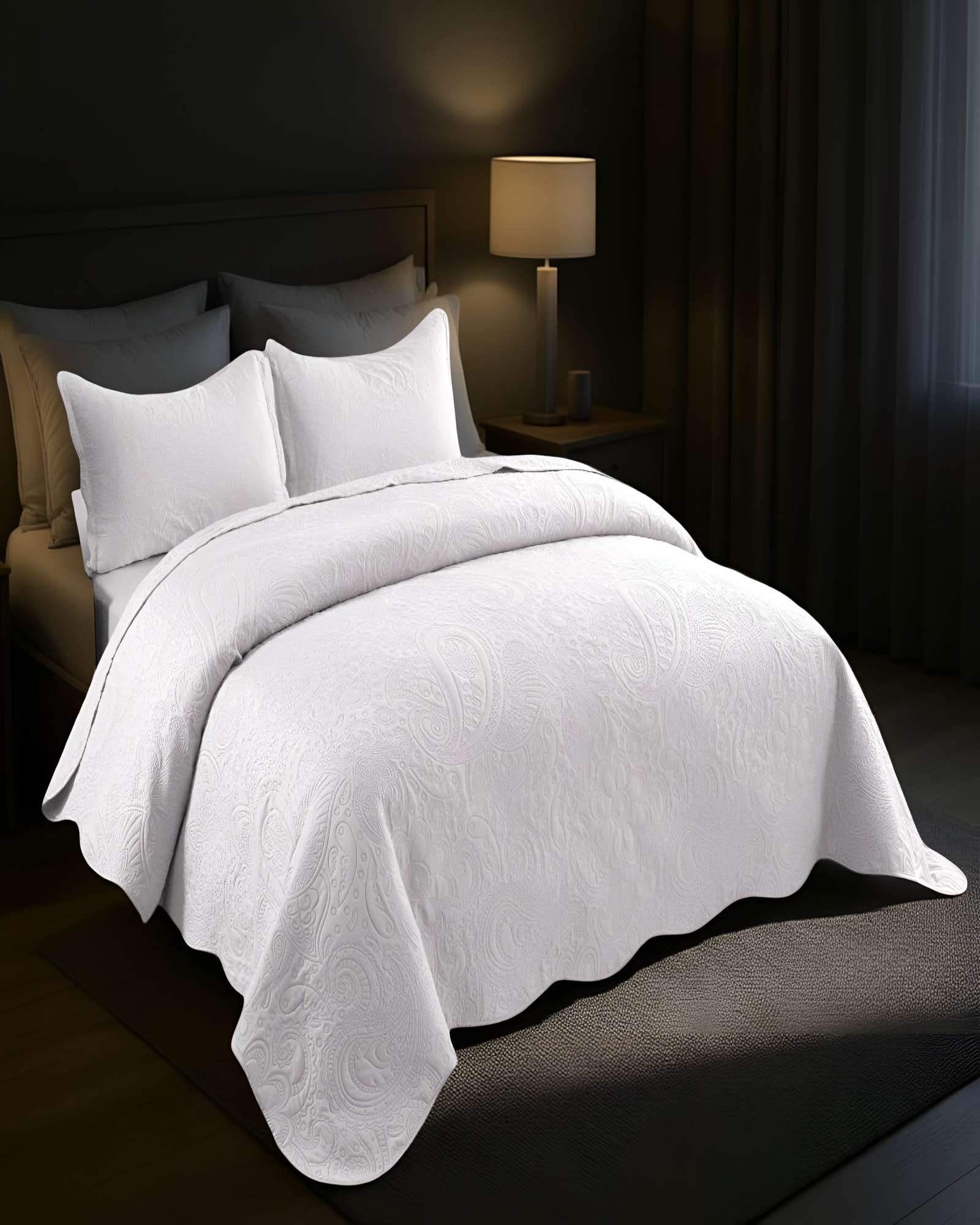 QUILT CUBRECAMA DE VERANO KING CON RELIEVE COLOR BLANCO - 3