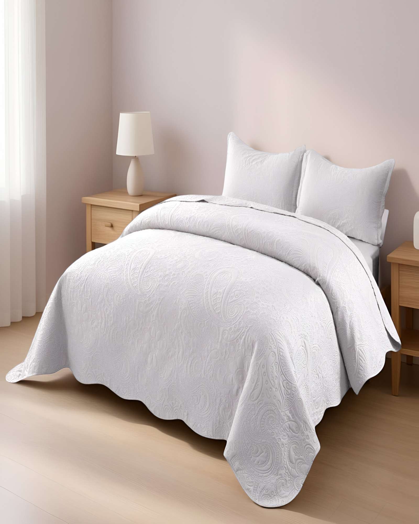 QUILT CUBRECAMA DE VERANO KING CON RELIEVE COLOR BLANCO - 4