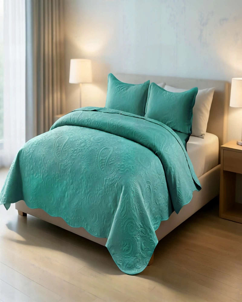 QUILT CUBRECAMA DE VERANO 1,5 PLAZAS CON RELIEVE COLOR VERDE - 3