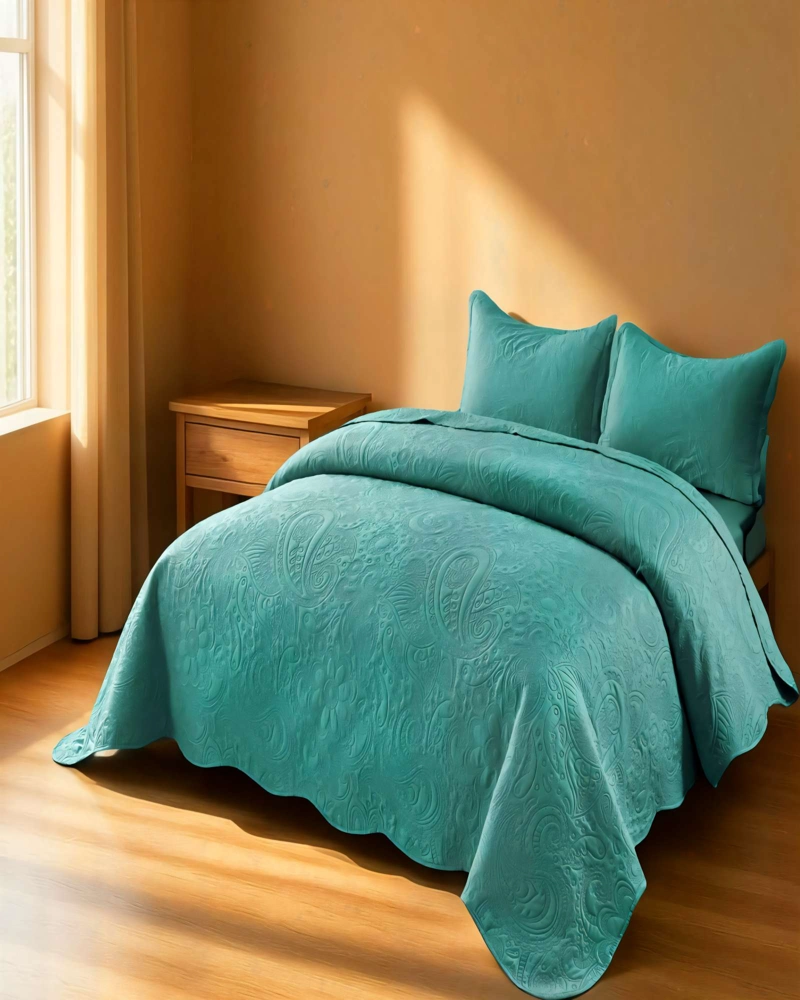 QUILT CUBRECAMA DE VERANO 1,5 PLAZAS CON RELIEVE COLOR VERDE - 4