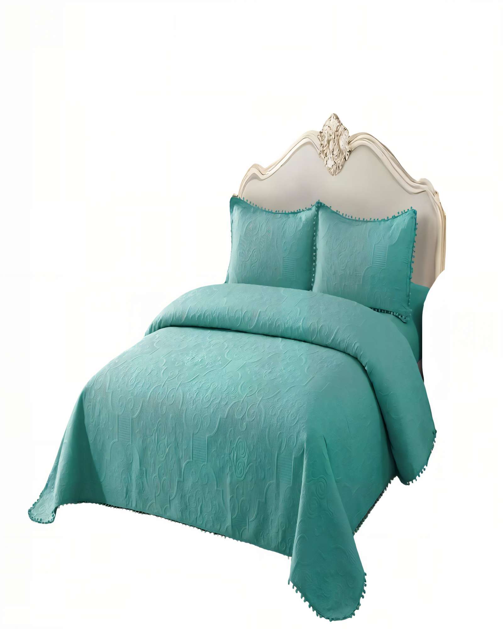 QUILT CUBRECAMA DE VERANO 1,5 PLAZAS CON POMPON COLOR TURQUESA - 1