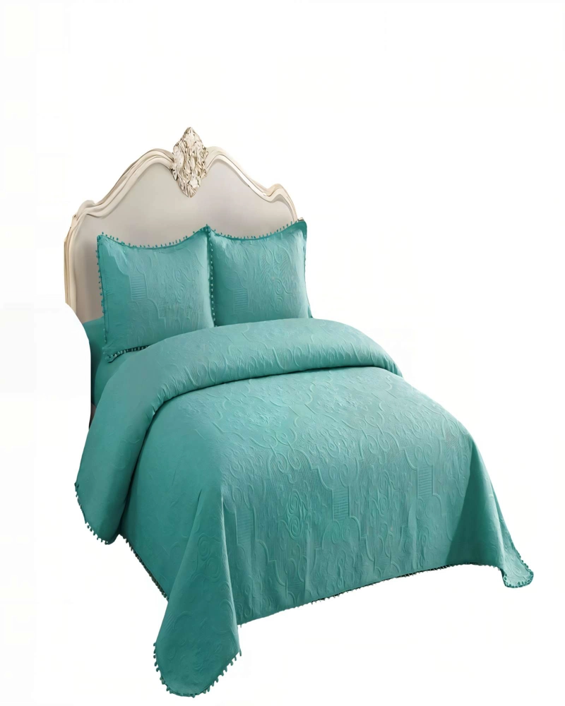 QUILT CUBRECAMA DE VERANO 1,5 PLAZAS CON POMPON COLOR TURQUESA - 2