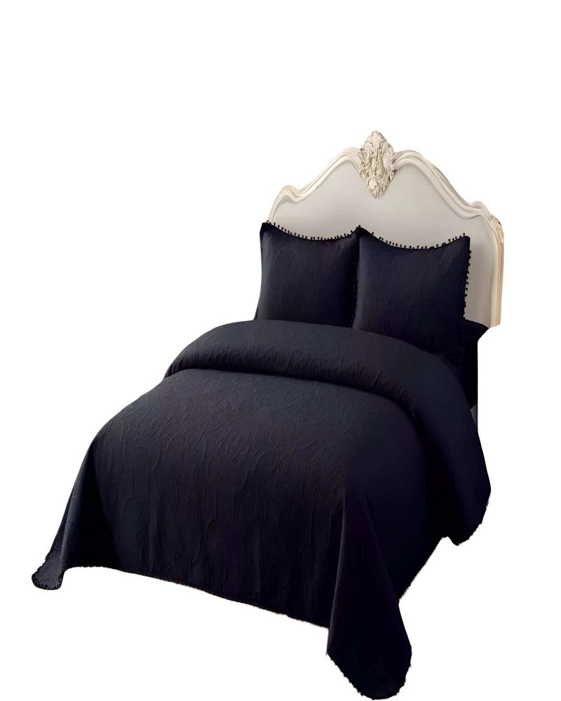 QUILT CUBRECAMA DE VERANO KING CON POMPON COLOR NEGRO - 1