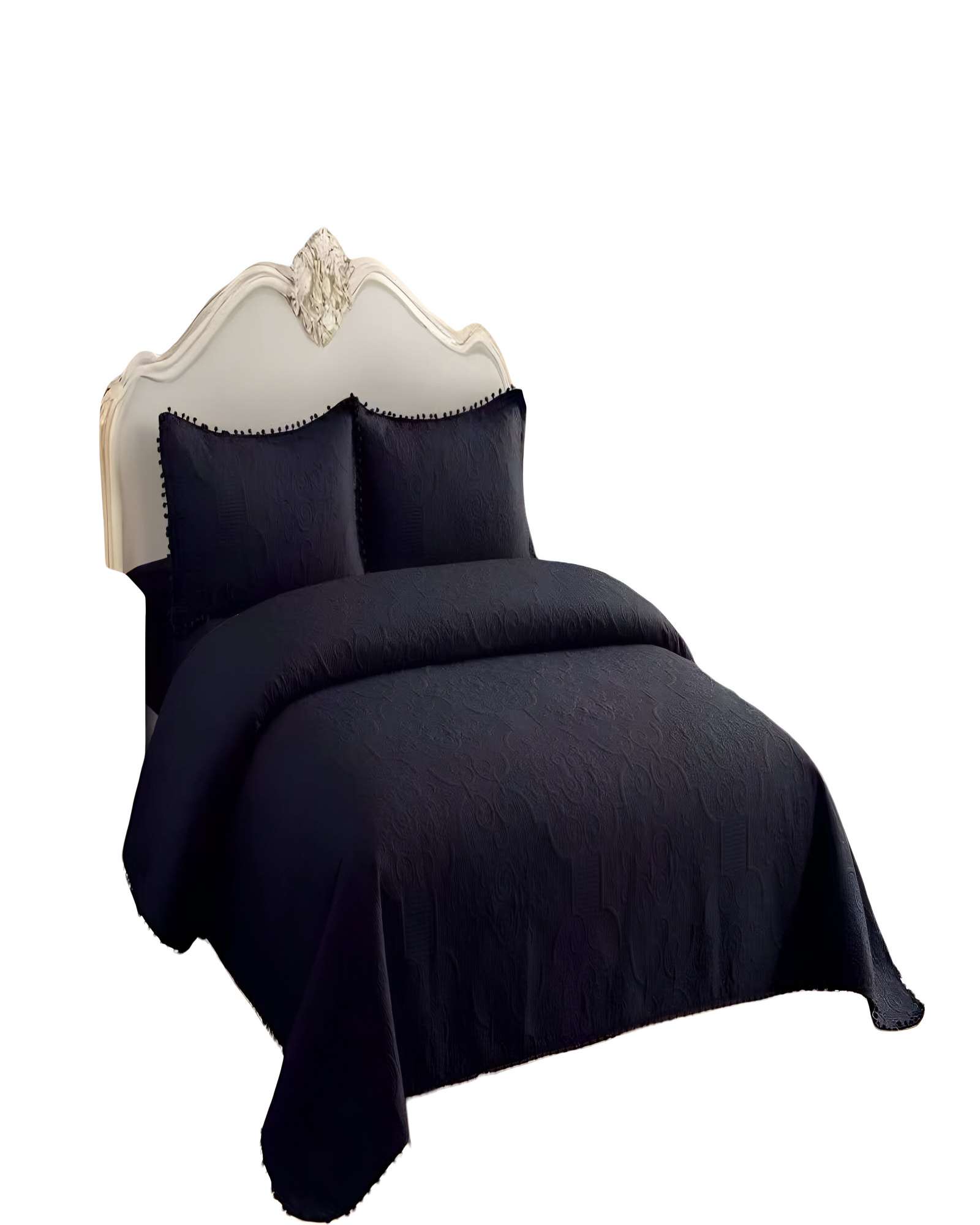QUILT CUBRECAMA DE VERANO KING CON POMPON COLOR NEGRO - 2