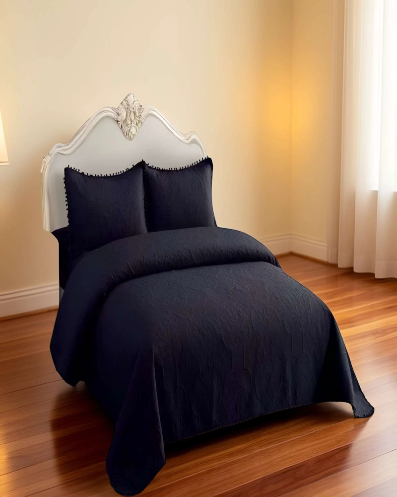 QUILT CUBRECAMA DE VERANO KING CON POMPON COLOR NEGRO - 4