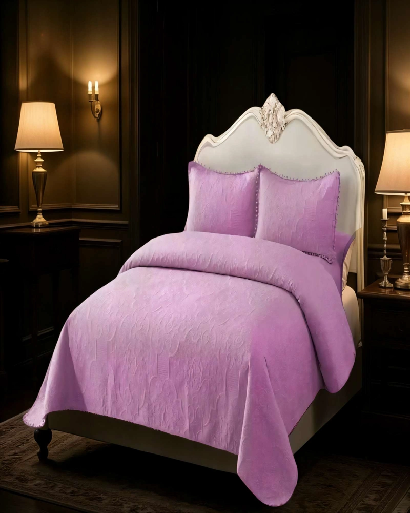 QUILT CUBRECAMA DE VERANO 2 PLAZAS CON POMPON COLOR MORADO - 3
