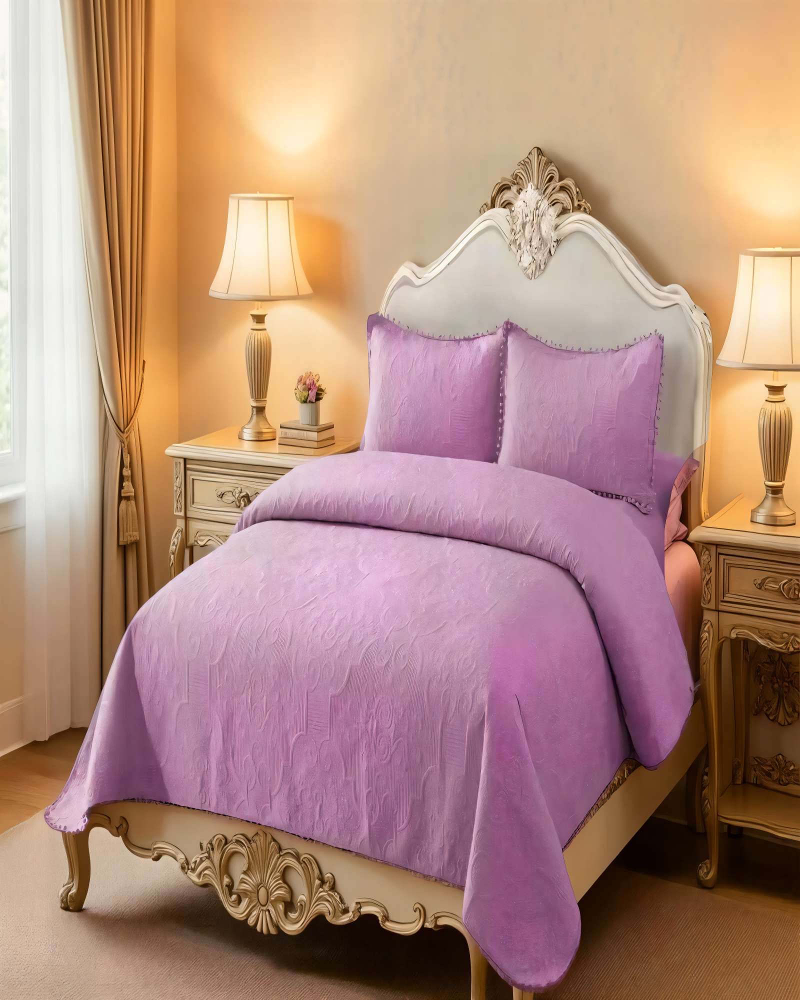 QUILT CUBRECAMA DE VERANO 2 PLAZAS CON POMPON COLOR MORADO - 4