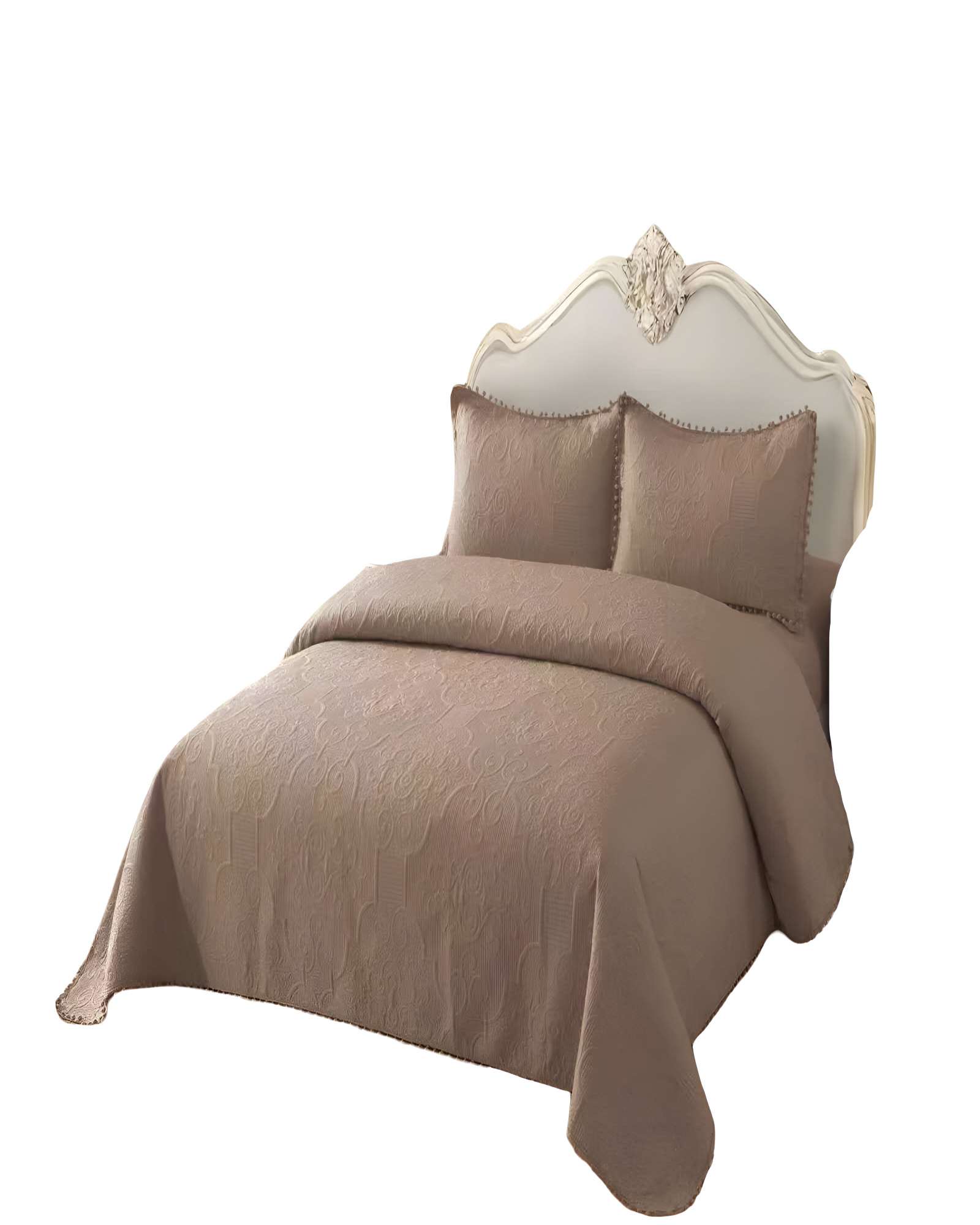 QUILT CUBRECAMA DE VERANO KING CON POMPON COLOR MARRON - 1