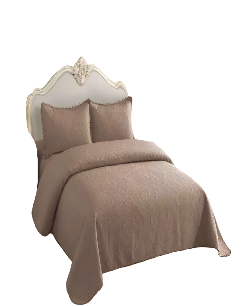 QUILT CUBRECAMA DE VERANO KING CON POMPON COLOR MARRON - 2