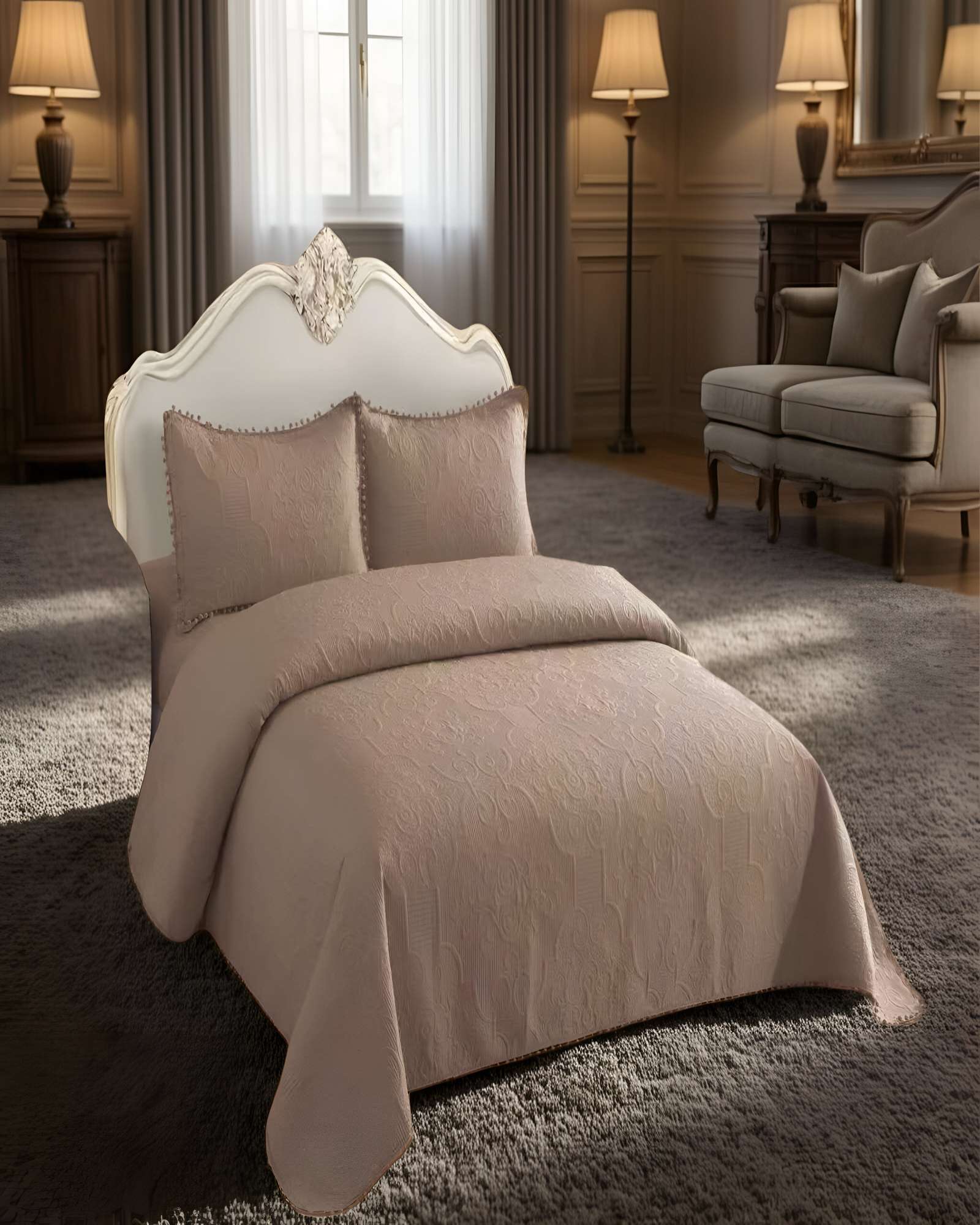 QUILT CUBRECAMA DE VERANO KING CON POMPON COLOR MARRON - 4