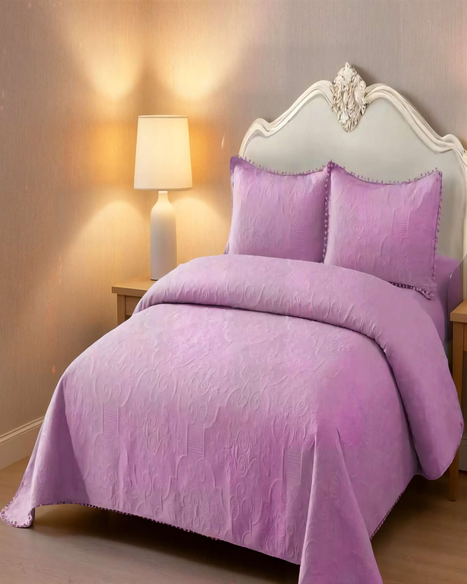 QUILT CUBRECAMA DE VERANO 1,5 PLAZAS CON POMPON COLOR MORADO - 4