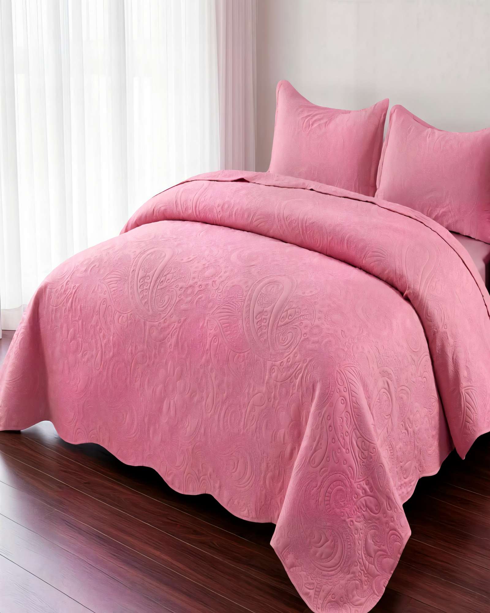 QUILT CUBRECAMA DE VERANO 1,5 PLAZAS CON RELIEVE COLOR ROSADO - 4