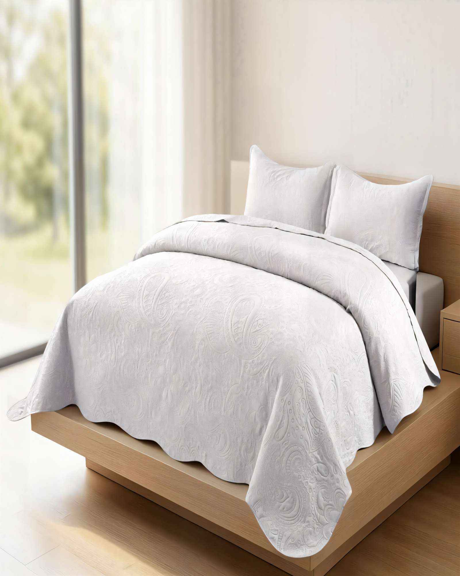 QUILT CUBRECAMA DE VERANO 2 PLAZAS CON RELIEVE COLOR BLANCO - 3