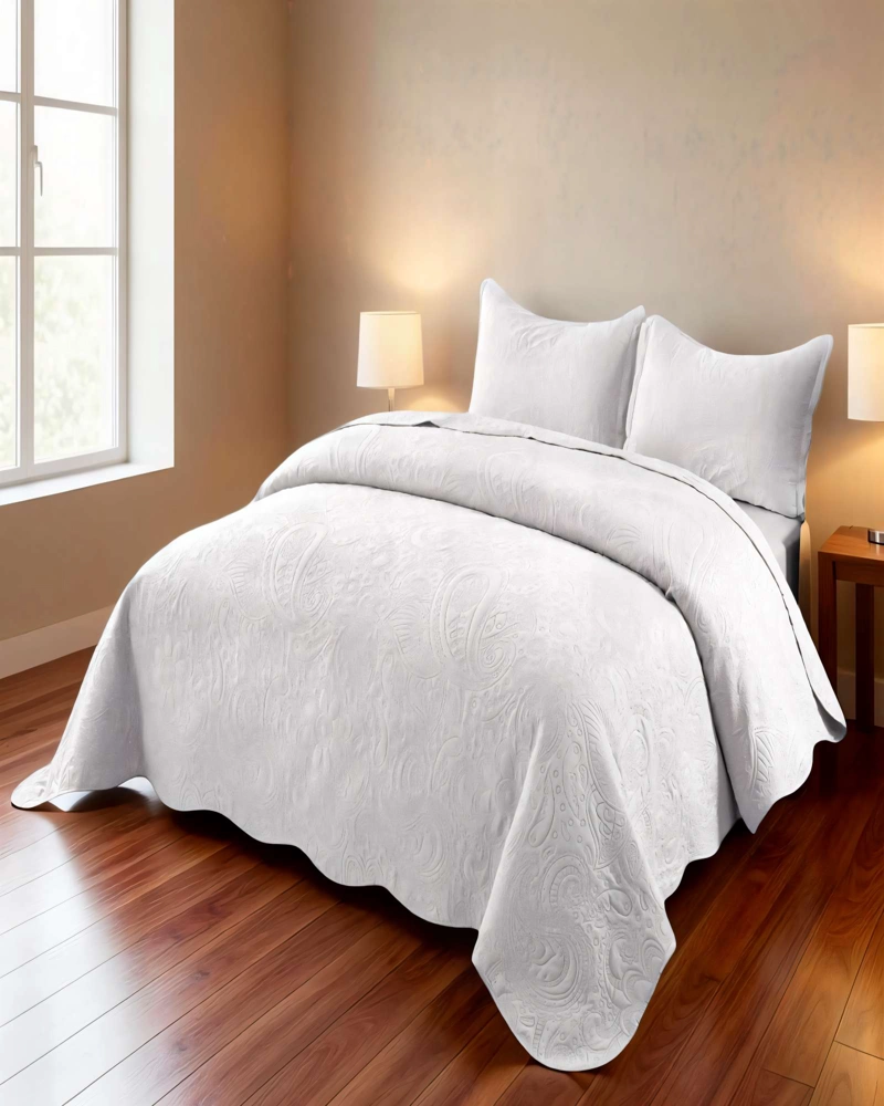QUILT CUBRECAMA DE VERANO 2 PLAZAS CON RELIEVE COLOR BLANCO - 4