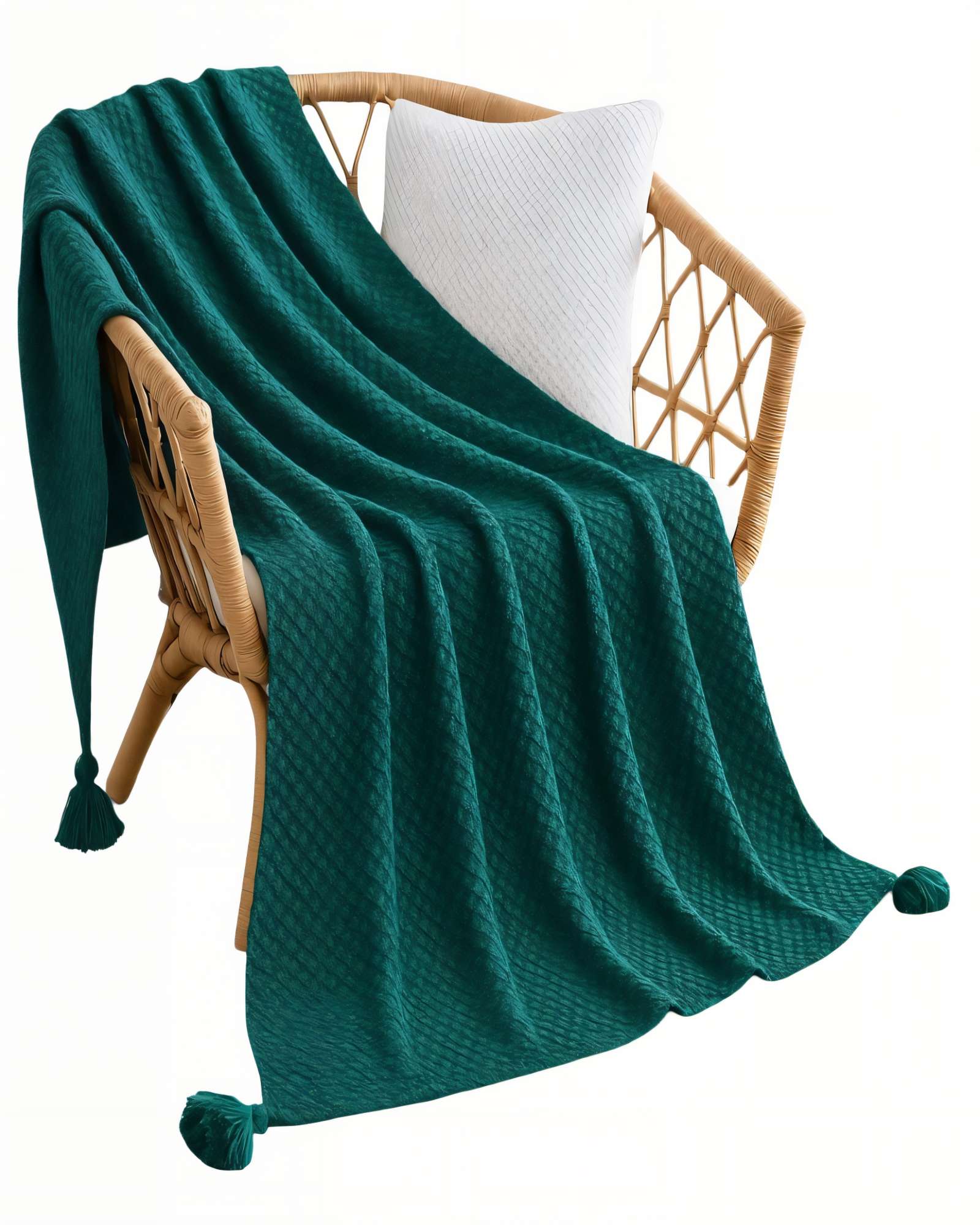 MANTA DE SOFA CON FLECOS DE SOGA 130CMX180CM  COLOR TURQUESA - 1