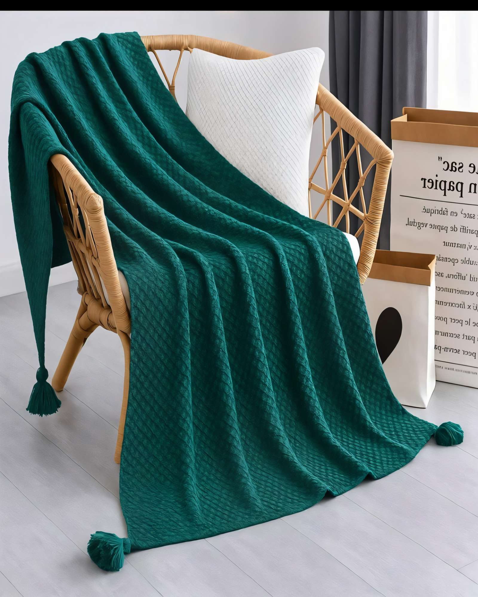 MANTA DE SOFA CON FLECOS DE SOGA 130CMX180CM  COLOR TURQUESA - 3