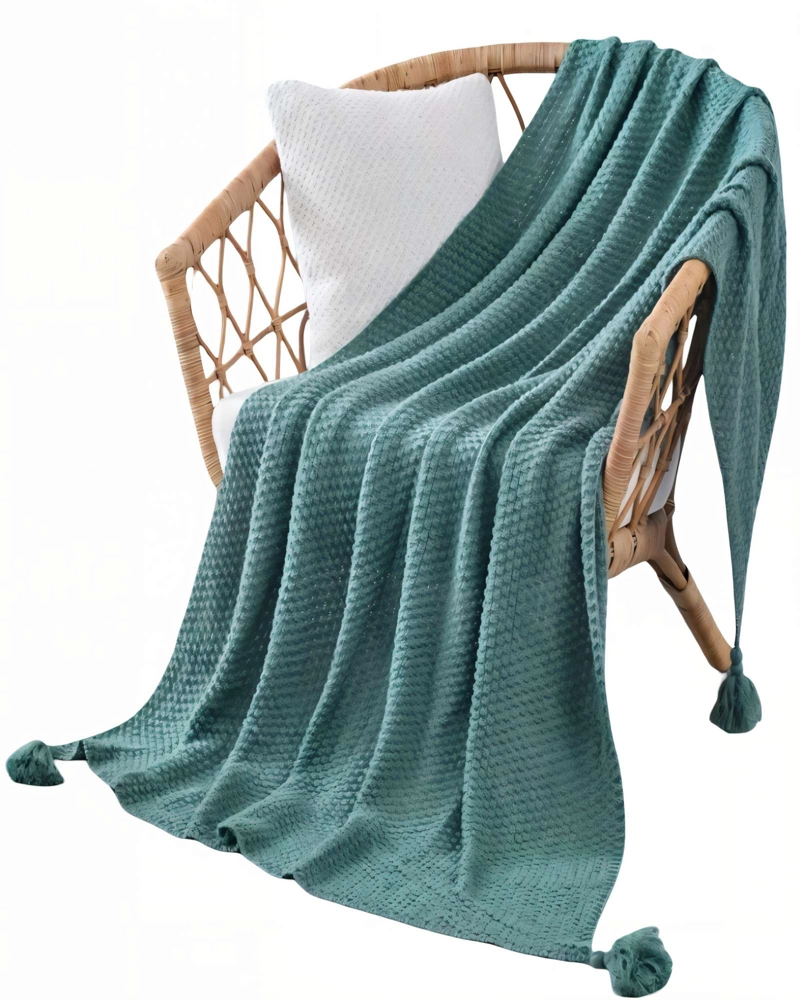 MANTA DE SOFA CON FLECOS DE SOGA 130CMX180CM  COLOR AZUL - 2