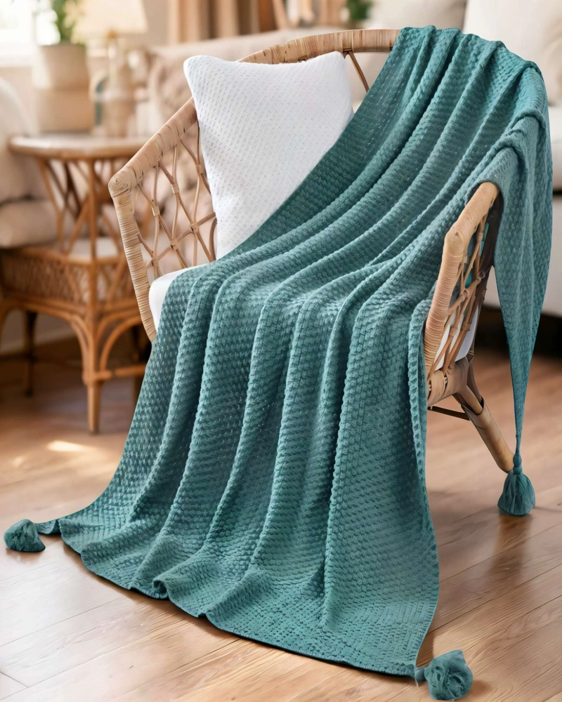 MANTA DE SOFA CON FLECOS DE SOGA 130CMX180CM  COLOR AZUL - 4