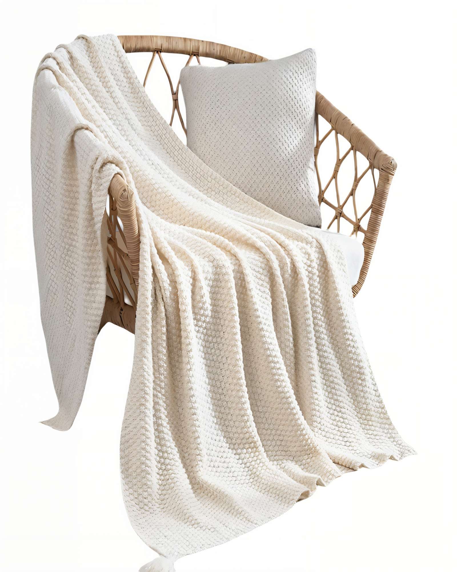 MANTA DE SOFA CON FLECOS DE SOGA 130CMX180CM  COLOR BLANCA - 2