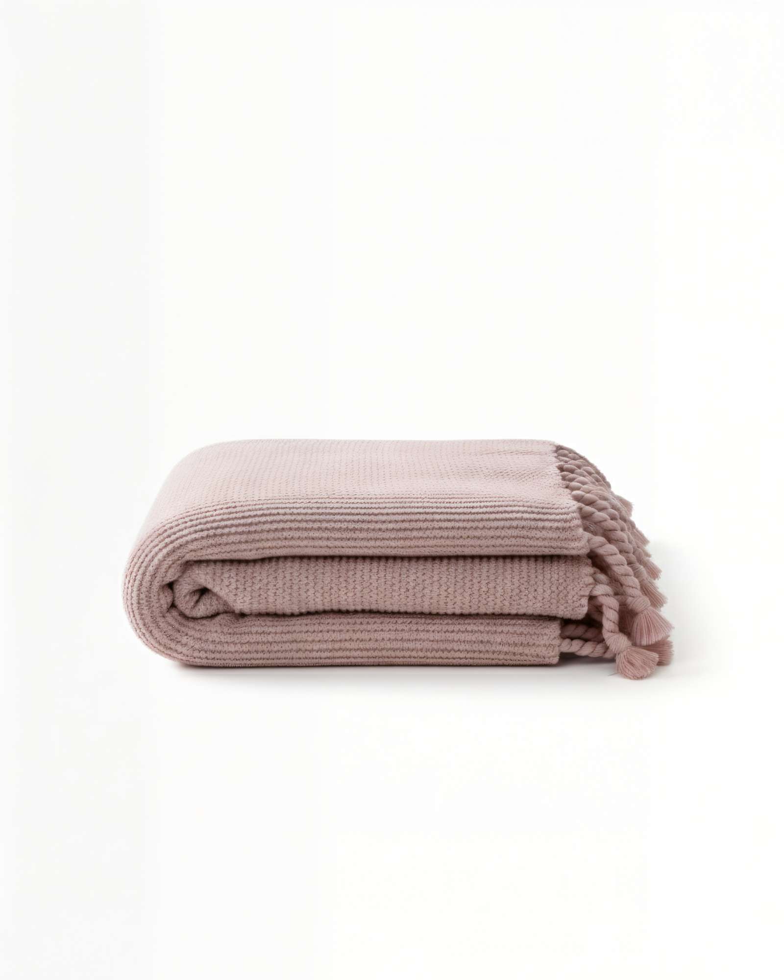MANTA CON FLECOS DE SOGA TRENZADOS CHENILLE COLOR ROSA - 2