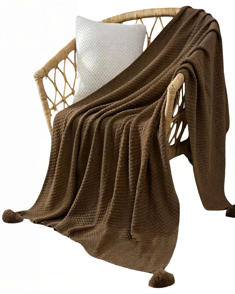 MANTA DE SOFA CON FLECOS DE SOGA 130CMX180CM  COLOR MARRON - 1