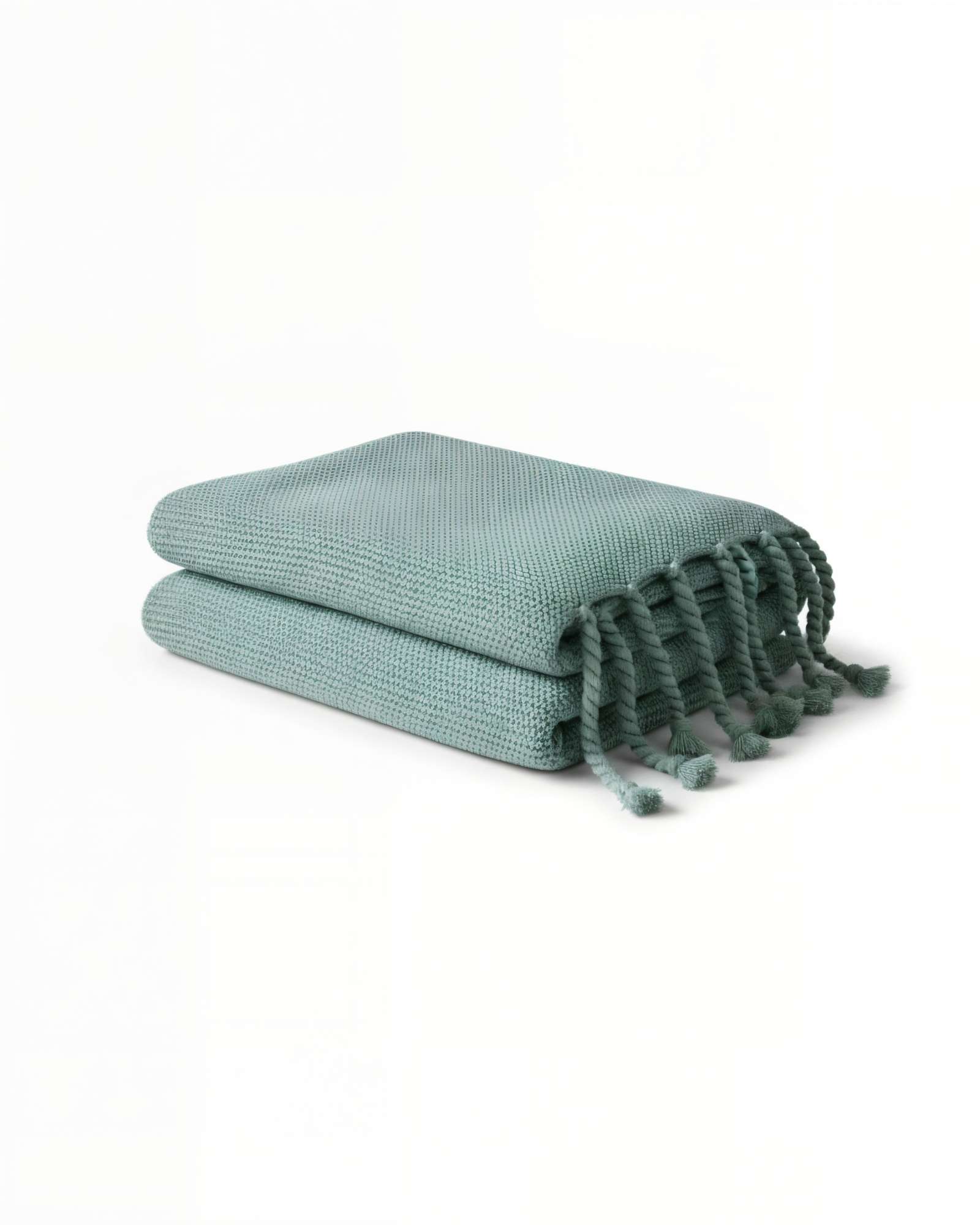 MANTA CON FLECOS DE SOGA TRENZADOS CHENILLE COLOR VERDE - 2