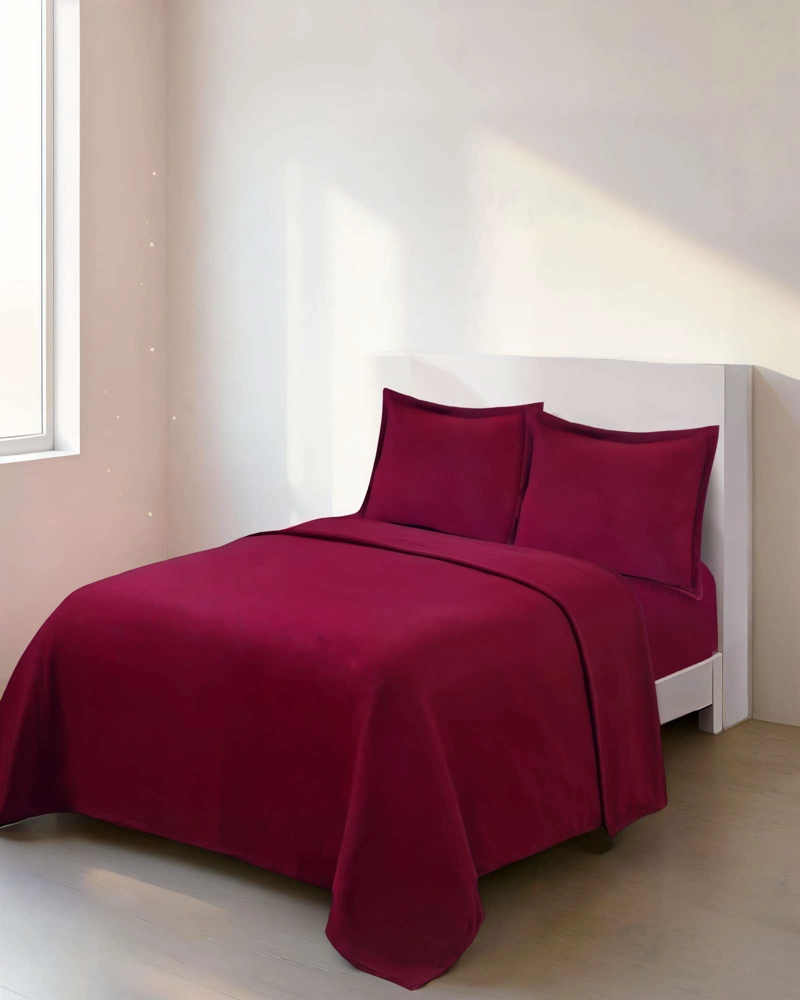 SABANA PREMIUM POLAR  PLAZA Y MEDIA  COLOR BURDEO - 4
