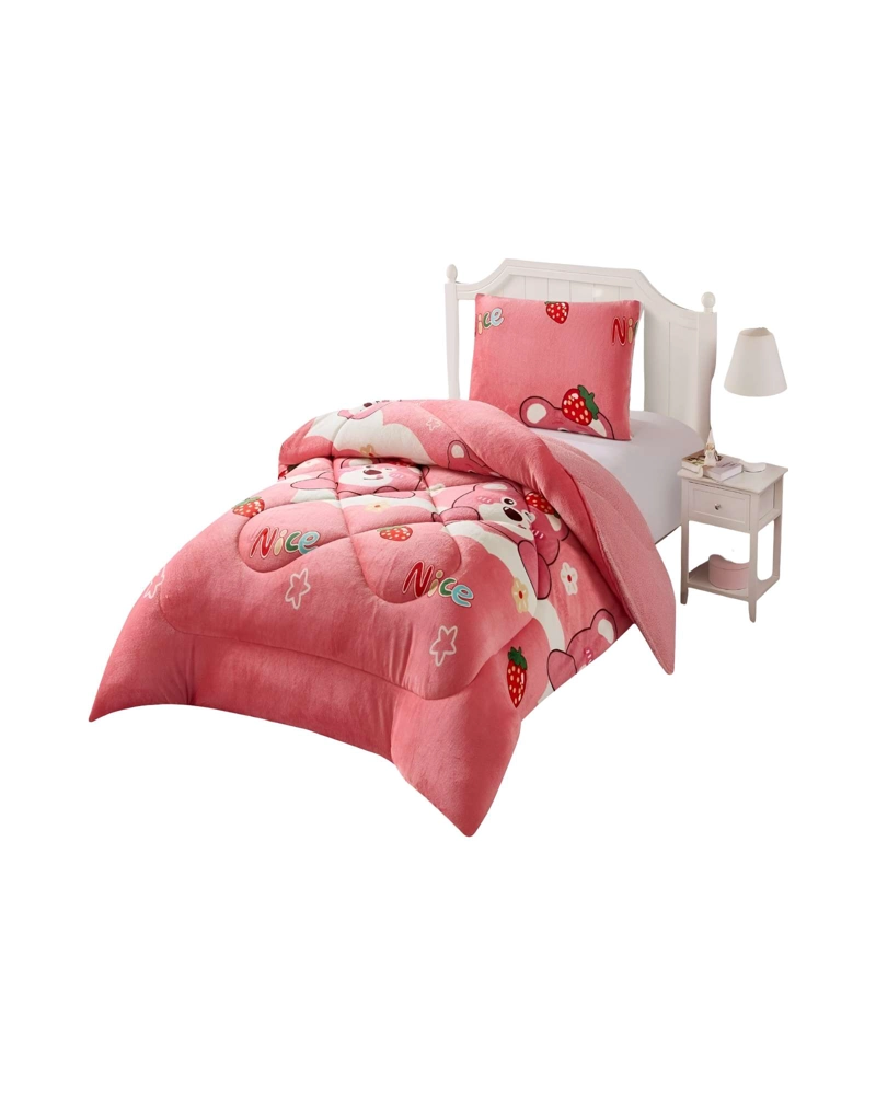COBERTOR CON CHIPORRO PLUSH PLAZA Y MEDIA 180X200CM ROSA C5 - 1
