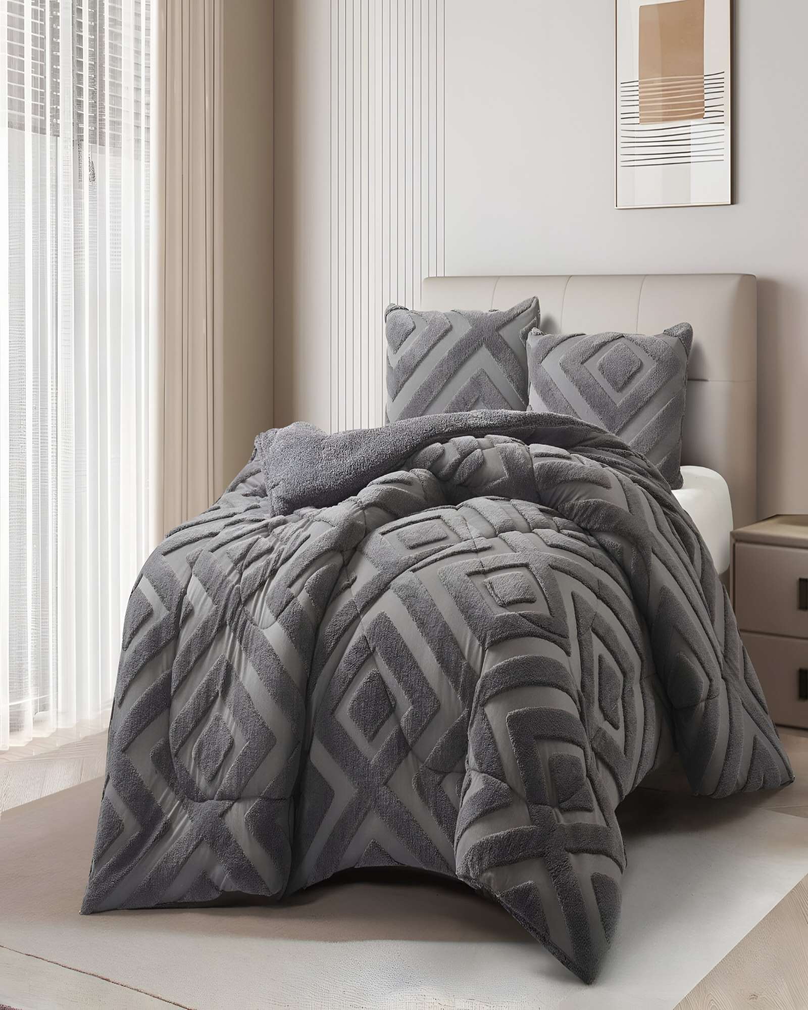 COBERTOR CON CHIPORRO DE JACQUERD CUTTING 2 PLAZAS 230X250CM GRIS B5 - 3