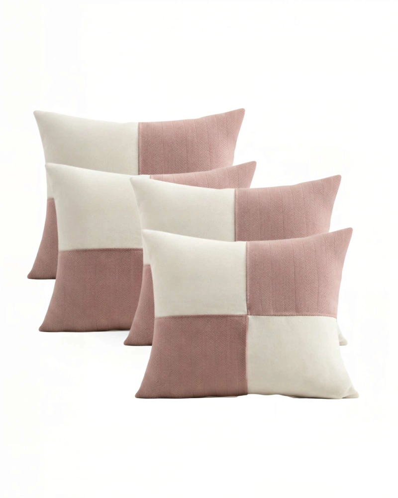 SET DE 4 FUNDAS DE COJIN 45CMX45CM  CHENILLE ROMBO COLOR ROSA - 1