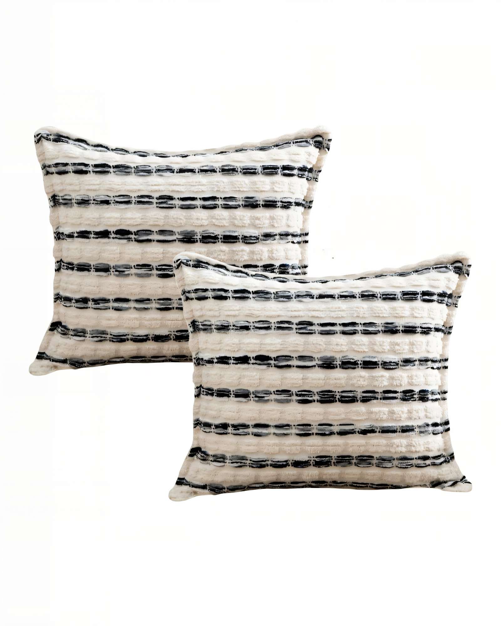 SET DE 2 FUNDAS DE COJIN 45CMX45CM  A RAYAS BEIGE CON NEGRO - 1