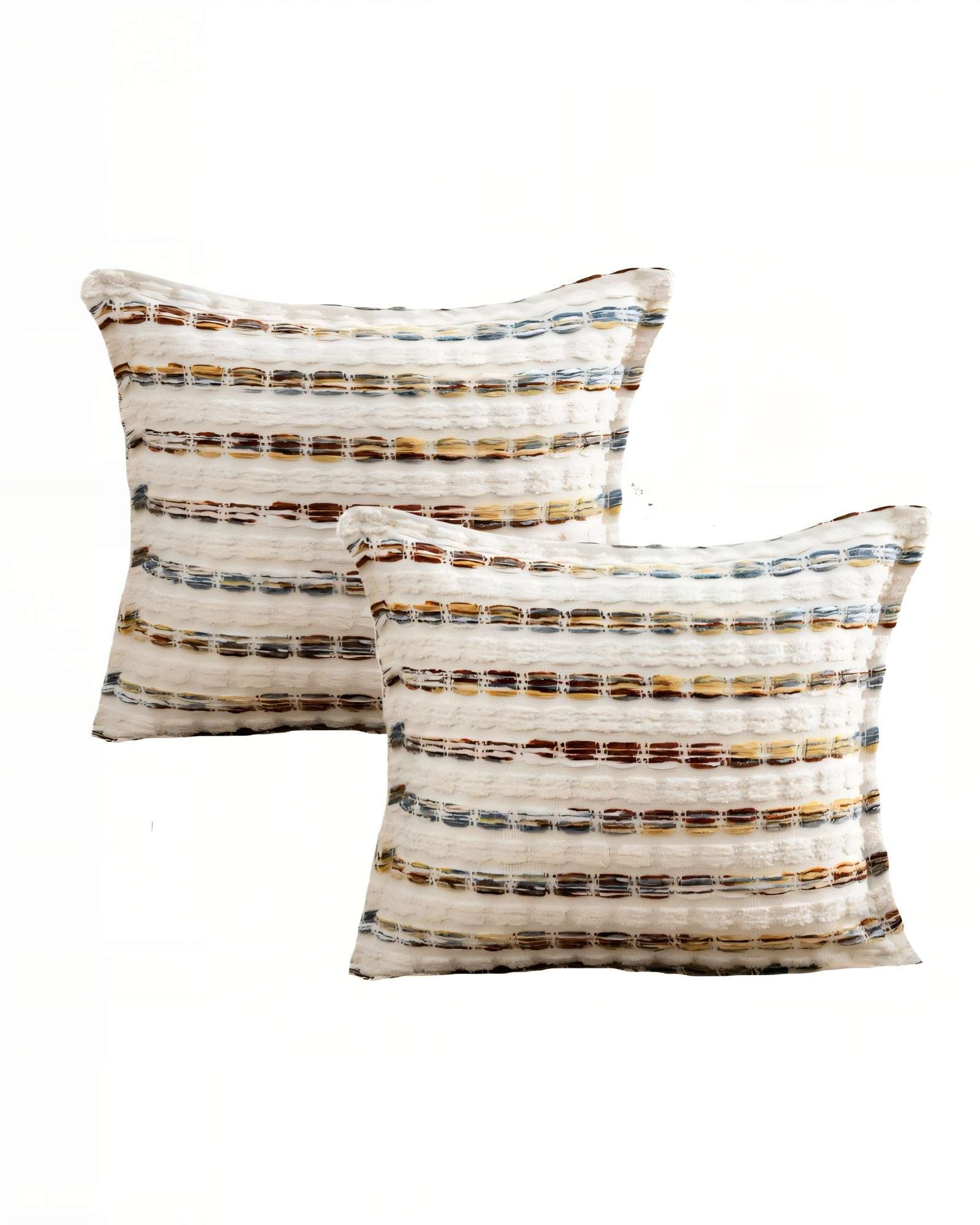 SET DE 2 FUNDAS DE COJIN 45CMX45CM  A RAYAS BEIGE CON COLORES VARIADOS - 1