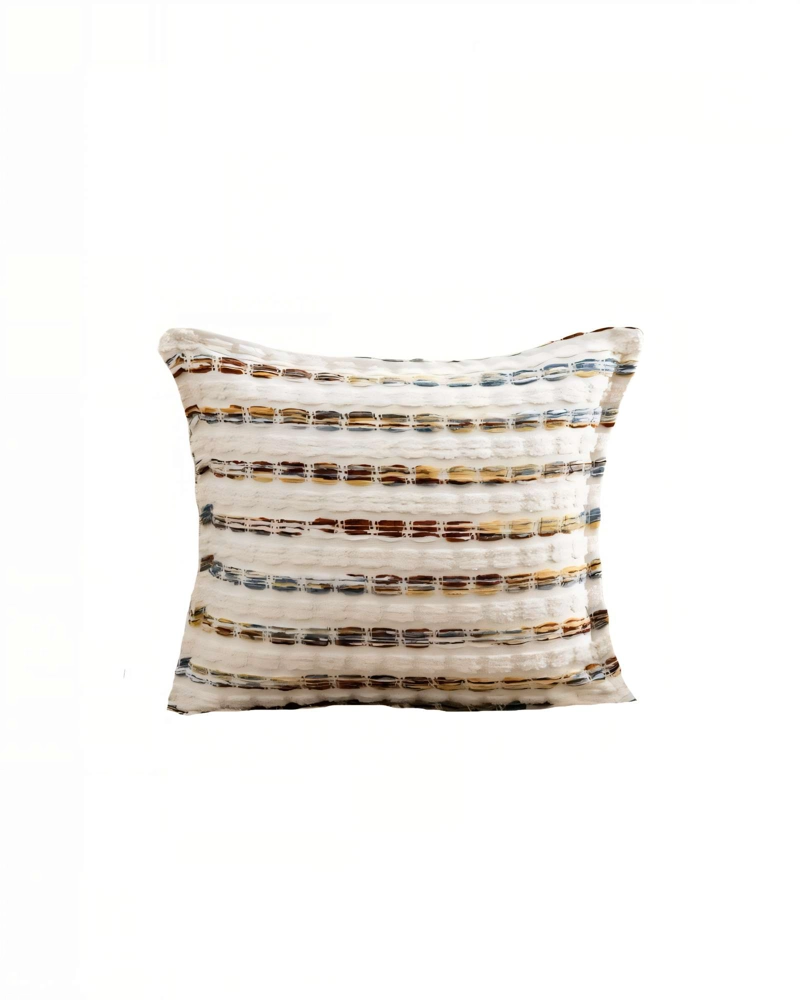 SET DE 2 FUNDAS DE COJIN 45CMX45CM  A RAYAS BEIGE CON COLORES VARIADOS - 2