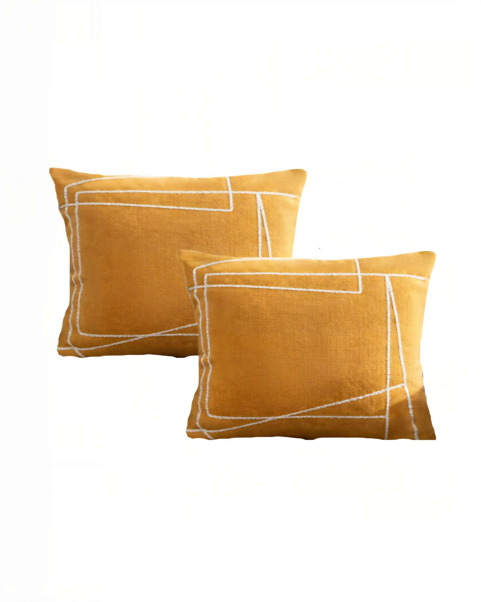 SET DE 2 FUNDAS DE COJIN 45CMX45CM  BORDADO DE LINEA COLOR AMARILLO - 1
