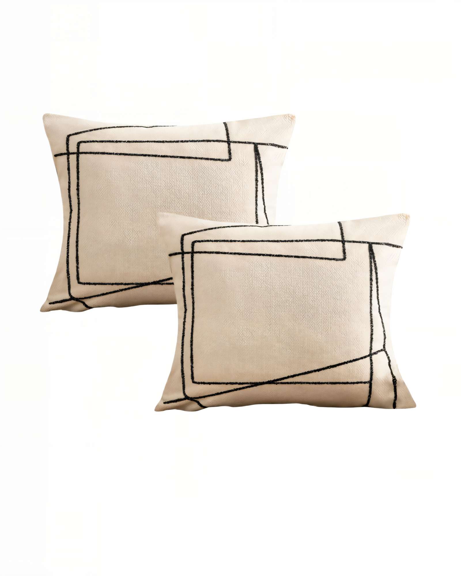 SET DE 2 FUNDAS DE COJIN 45CMX45CM  BORDADO DE LINEA COLOR BEIGE - 1