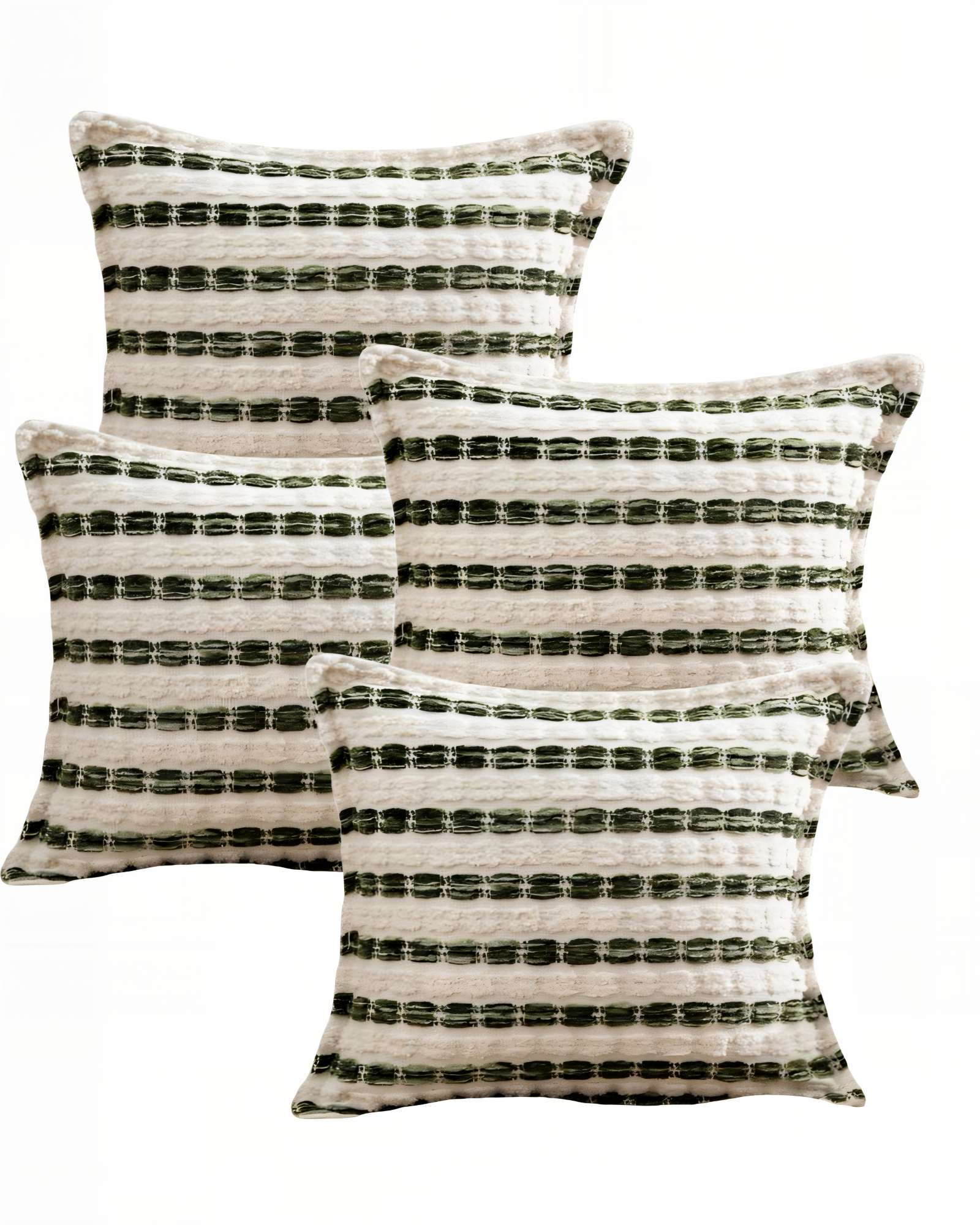 SET DE 4 FUNDAS DE COJIN 45CMX45CM  A RAYAS BEIGE CON VERDE - 1