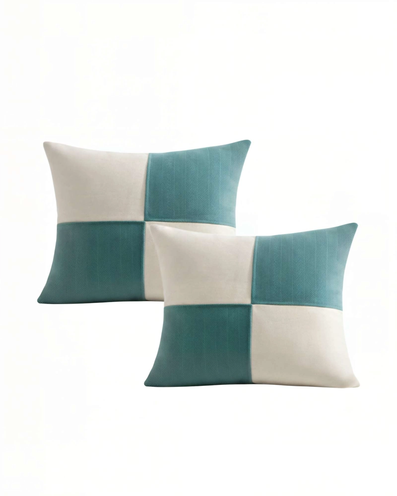 SET DE 2 FUNDAS DE COJIN 45CMX45CM  CHENILLE ROMBO COLOR TURQUESA - 1