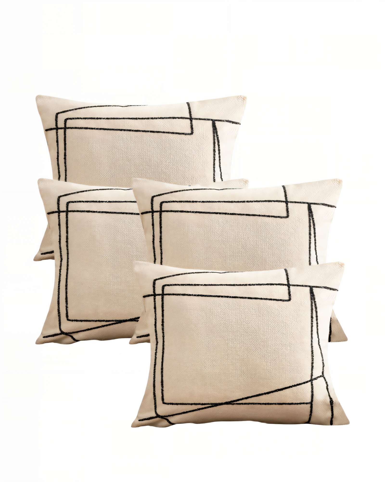SET DE 4 FUNDAS DE COJIN 45CMX45CM  BORDADO DE LINEA COLOR BEIGE - 1