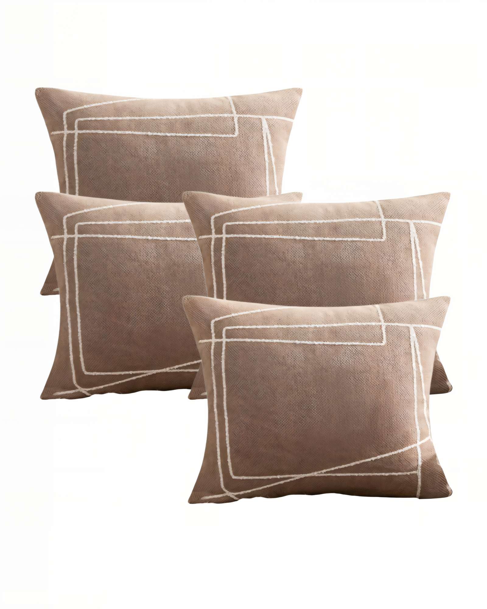 SET DE 4 FUNDAS DE COJIN 45CMX45CM  BORDADO DE LINEA COLOR CAFE - 1
