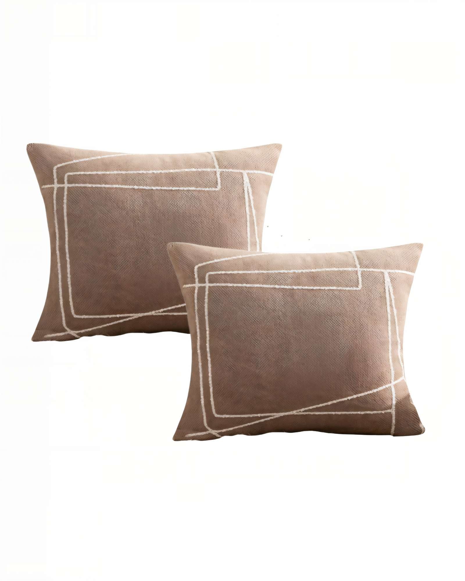 SET DE 2 FUNDAS DE COJIN 45CMX45CM  BORDADO DE LINEA COLOR CAFE - 1